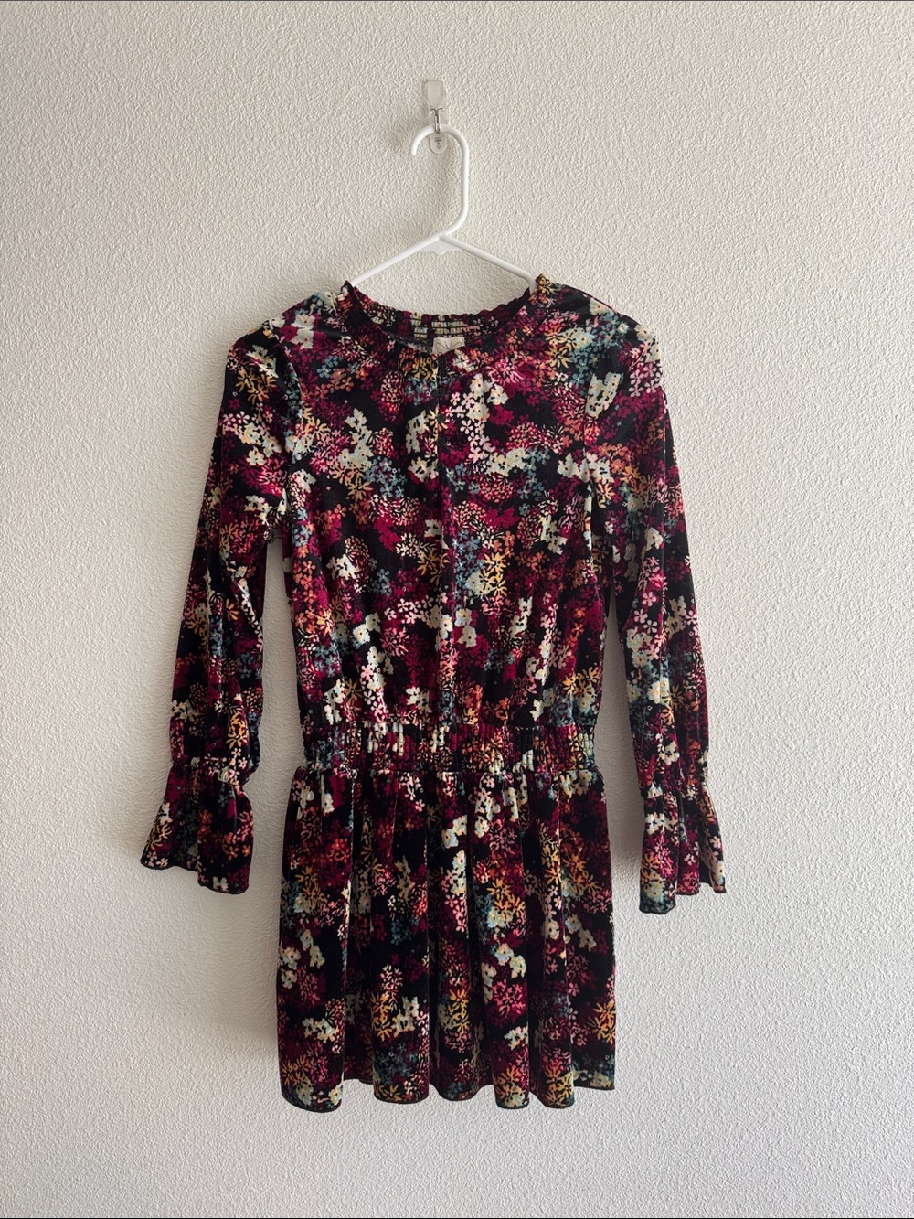 Ella Moss Floral Long-Sleeve Velvet Dress